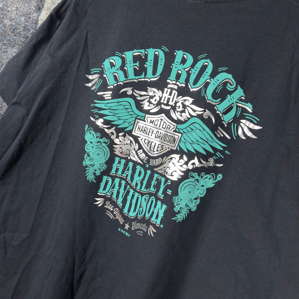 NWT Harley-Davidson Red Rock V-Neck T-Shirt Womens 3X Black Teal Biker Tee